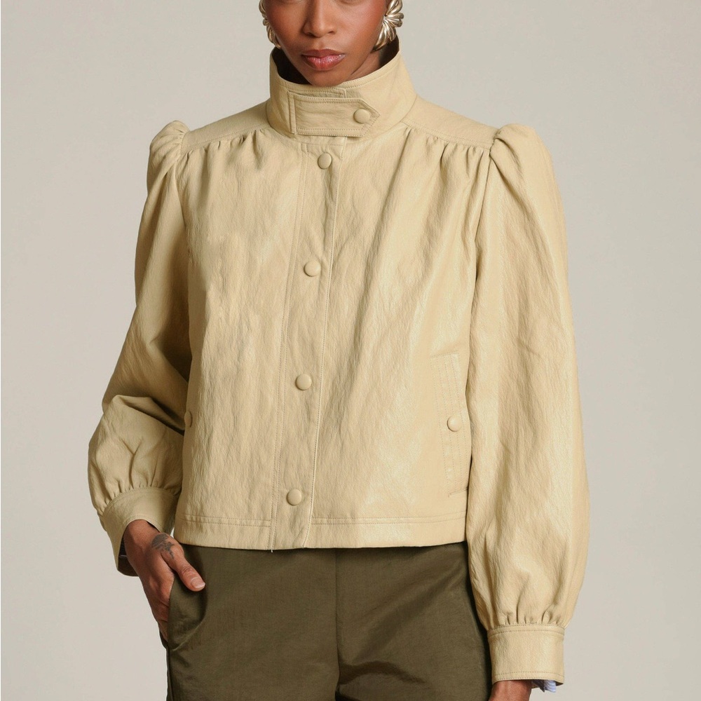 Faux Leather Puff Sleeve Jacket